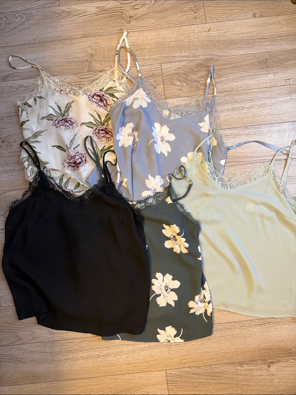 Women’s Lace Trim Floral & Solid Camisole Top - Set of 5